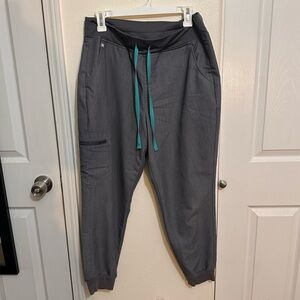Figs Charcoal Joggers with Aqua Drawstrings